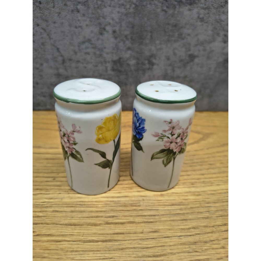 Salt and Pepper Shakers Set Ceramic Multi Color Floral Pattern Yellow Blue